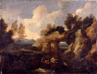 Fishermen near a Rocky Gateway by Gaspard Poussin Dughet